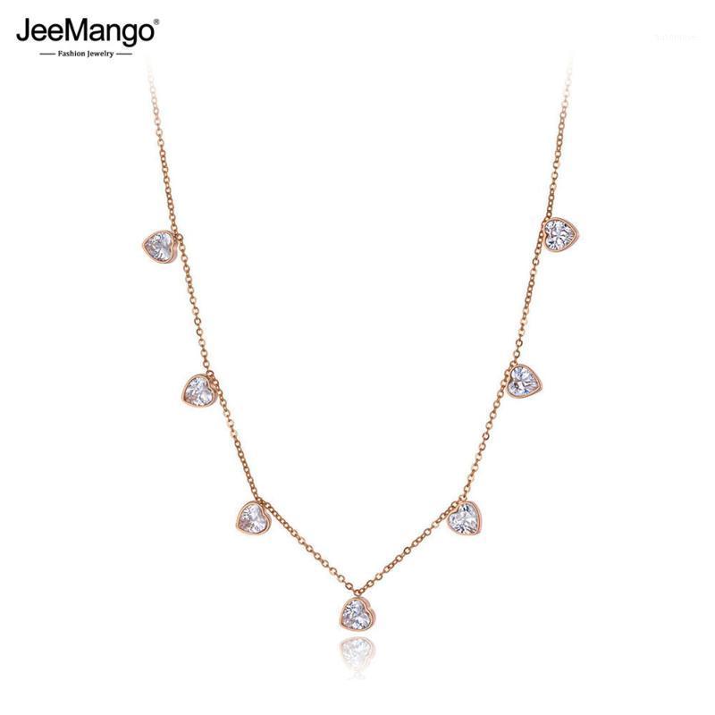 

JeeMango Romantic Stainless Steel CZ Crystal Love Heart Choker Necklaces For Women Girls Chic Charm Pendant Necklace JN192061