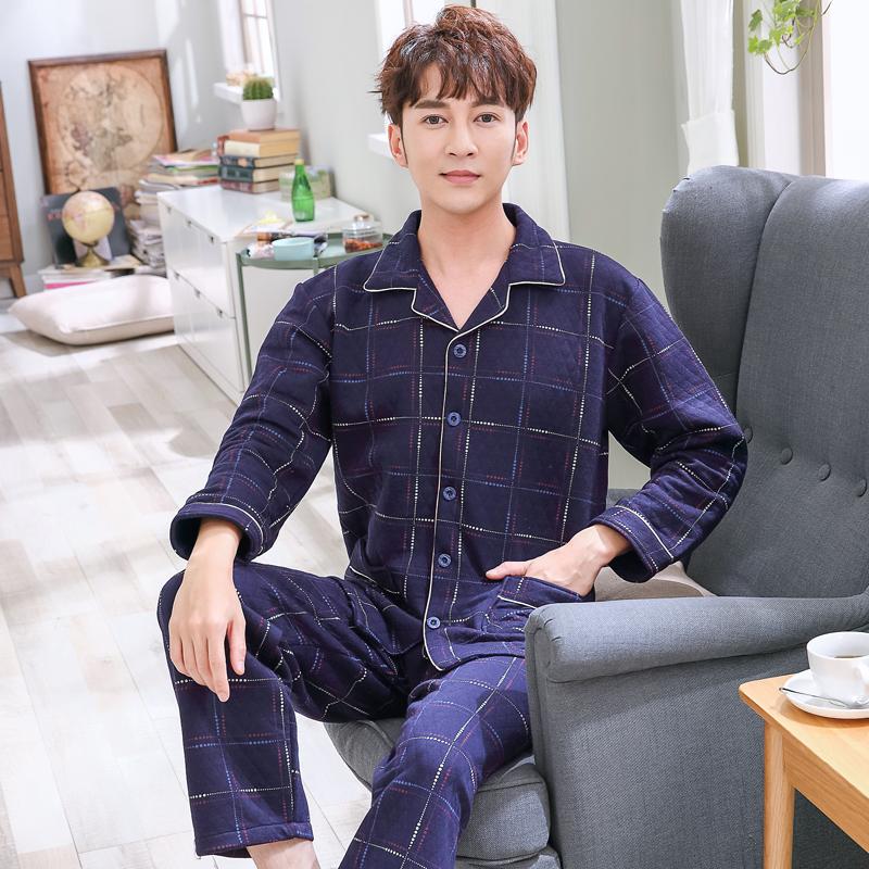 

Winter Plus Size -3XL Cotton Mezzanine Pyjamas Thick Jackets Men's Pajamas Set Quilted Sleepwear Nightwear Pijamas Hombre, Rlm417