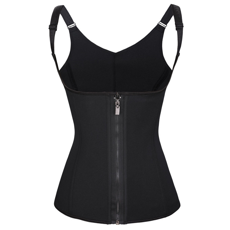

Women Body Shaper Neoprene Fabric Zipper & Hook Double Fixed Adjustable Shoulder Straps Waist Trainer Corset Cincher Slimming Shapewear, Black color