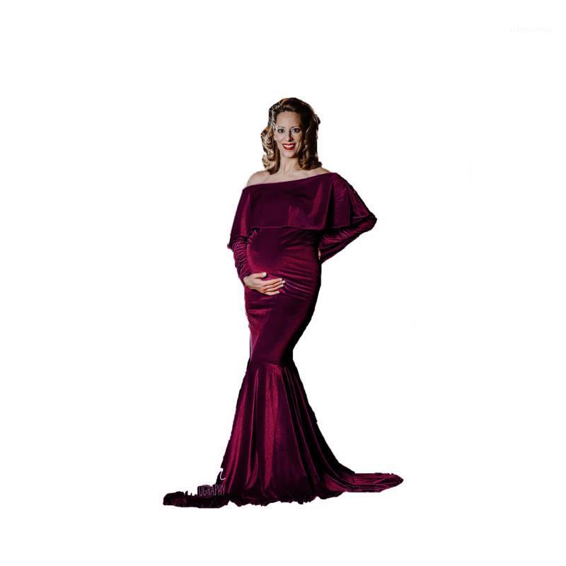 

Photo Prop For Pregnant Women ShootNew Pleuche Maternity Dress Photography Long Pregnancy Dresses Elegence Maxi Maternity Gown P1, Chocolate