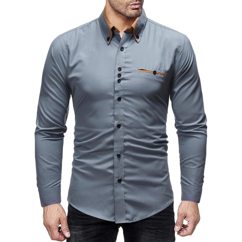 

Men's Shirts 2020 Spring New Fashion Brand Fit Solid color Shirt Male Long Sleeves Casual Shirt Camisa Masculina Size XXL, Black