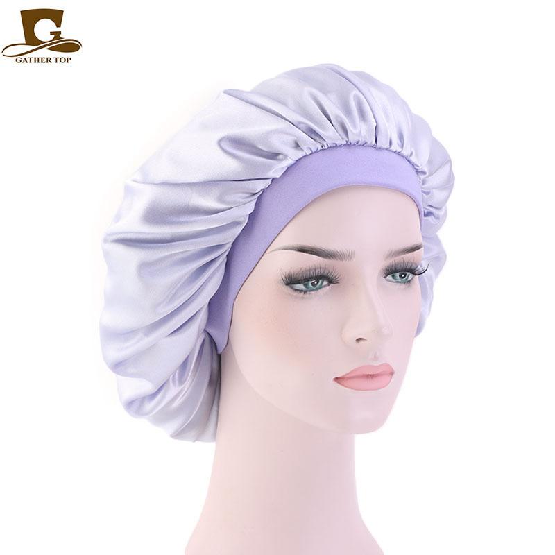 

New Silky Bonnet High Elastic Band Night Sleep Satin Hat, White
