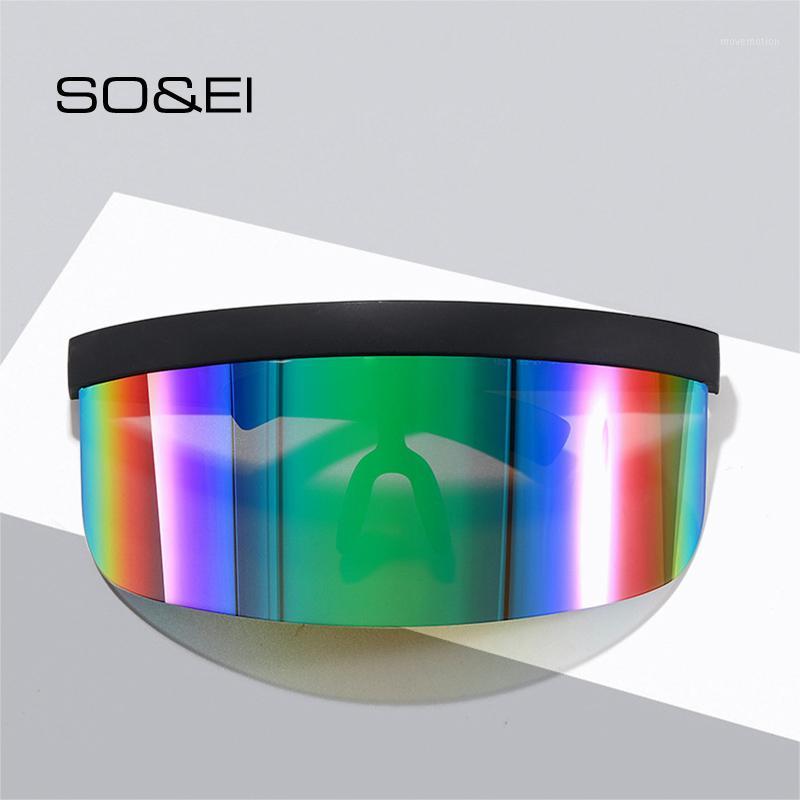 

SO&EI Oversized Mirror Colorful One Piece Rimless Men Windproof Driving Big Frame Goggle Women Sunglasses Shades1