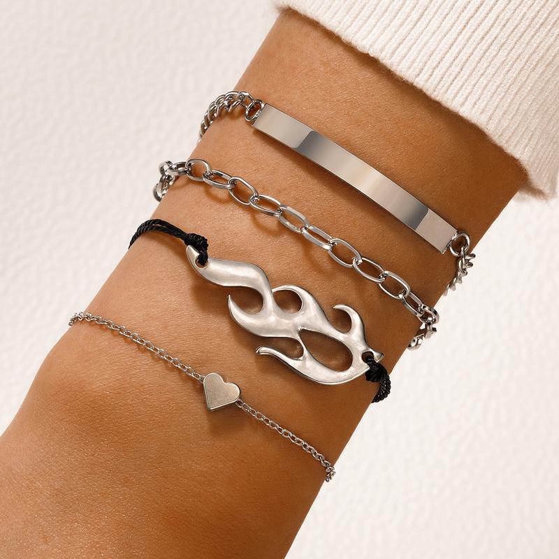 

Charm Bracelets Punk Flame Irregular Geometry For Women Fashion Heart Weave Rope Bangle Party Jewelry Accessories 4pcs/set
