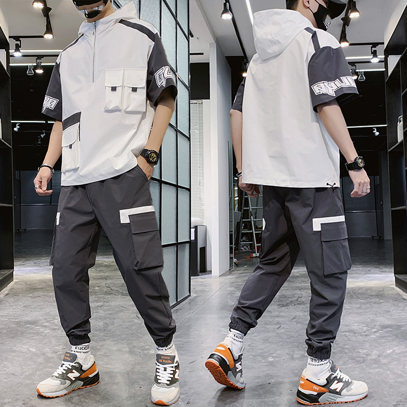 

Januarysnow Men Set Summer Hip Hop Hooded Letter Printed T Shrits + Pant Men Sweat Suit Two Piece Suit Men Clothing Fashion Designer, White