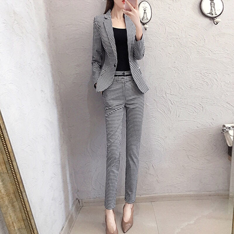

2021 New autumn chess sets of two women' garments short coat and suit pants elegant suits y489 O9OO