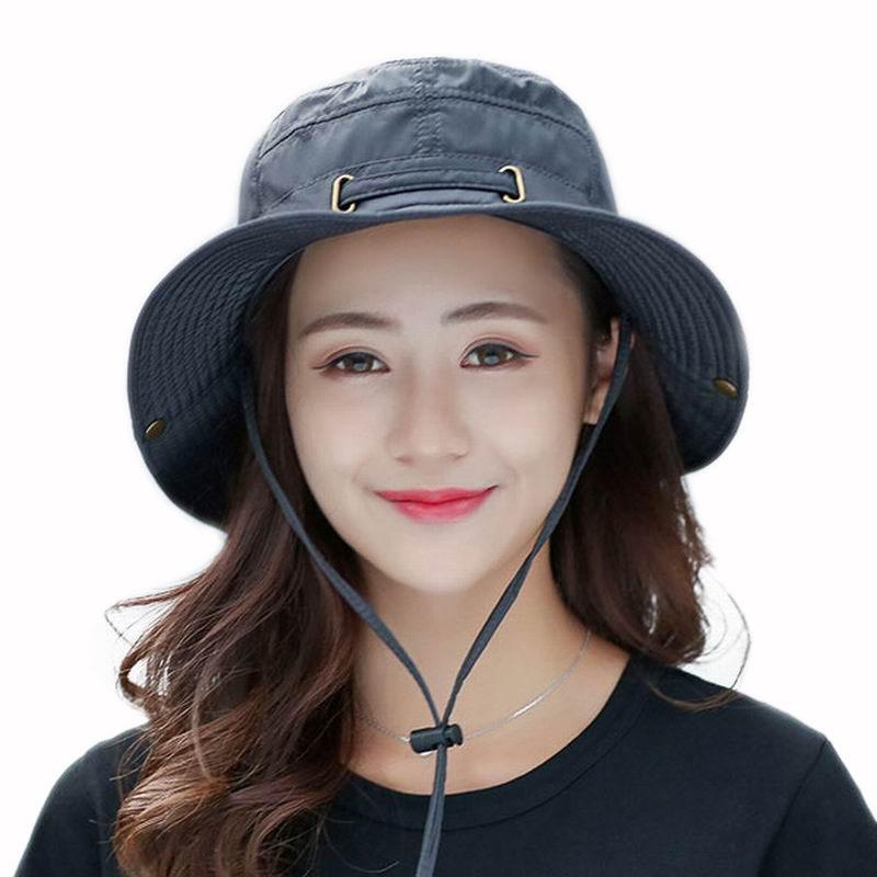 

New Style Double-layer Thickening Fisherman's Hats Summer Outdoor Women's Sun Hat With brass Buckle, Black