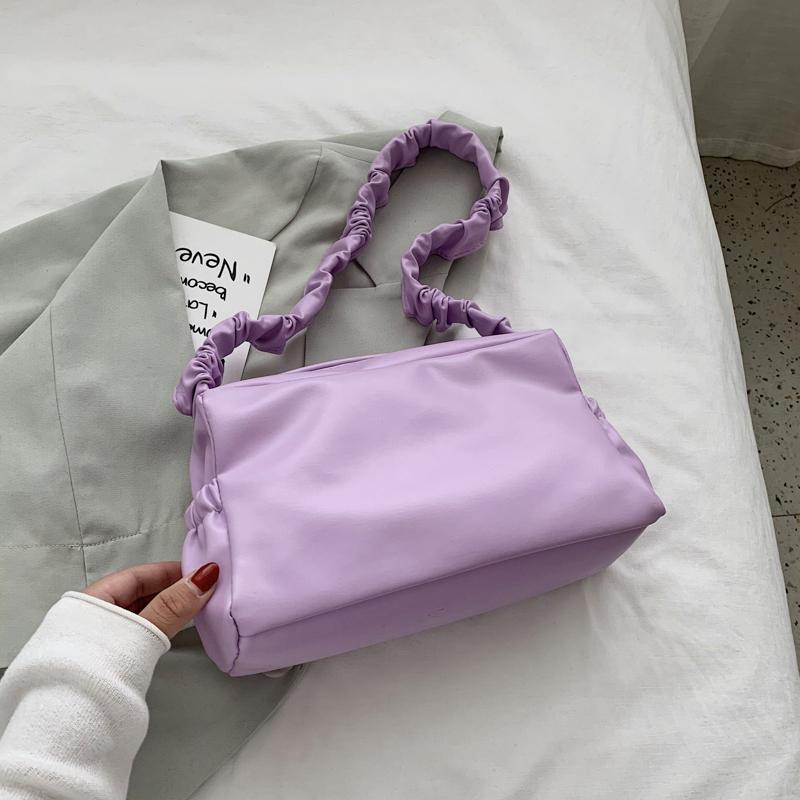 

Folds AII Match Soft PU Leather Women Small Shoulder Bags Elegant Ladies Purse Handbags Casual Candy Color Girls Tote Armpit Bag, Black