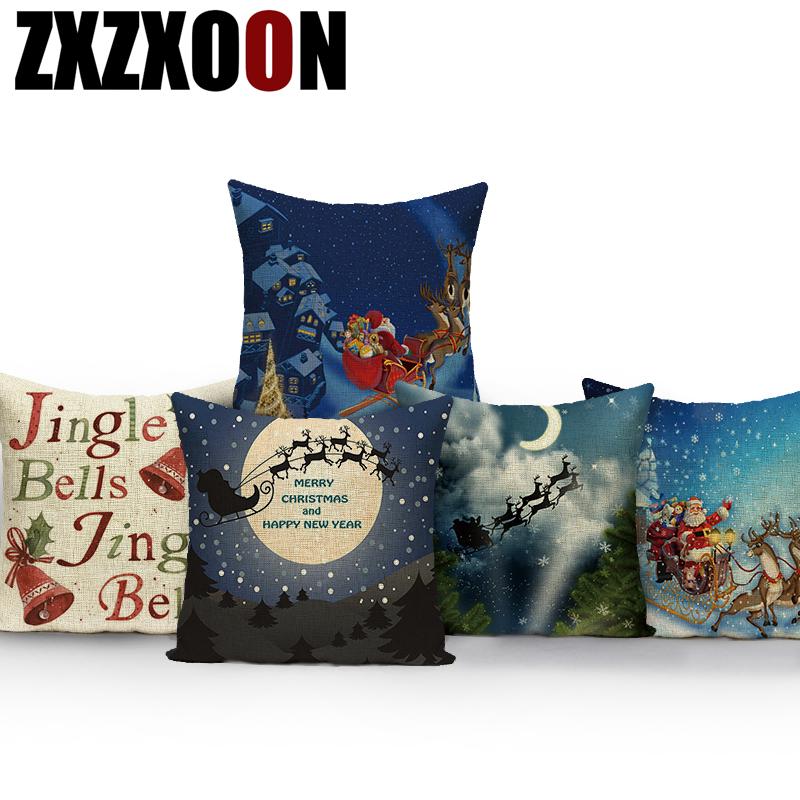

Cotton Linen Merry Christmas Cojines Decorativos Para Sofa Pillow Cushion Cover Christmas Trees Snowman Pillow Cover for Bed