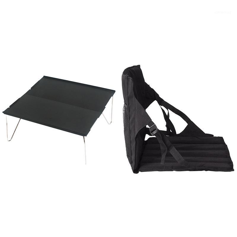 

Picnic Mat Camping Beach Foldable Folding Stadium Soft Padded Seat Cushion-Black & Folding Table Durable Aluminum Plate1