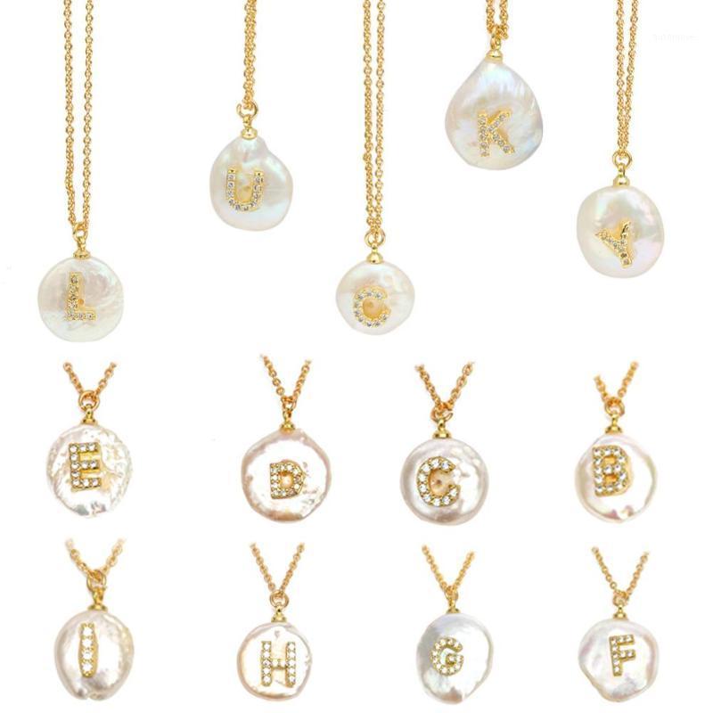 

Women A to Z Letter Micro-Set Zircon Pearl Necklace Special-Shaped Pearl Cubic Zirconia Faux Pendant Necklace Jewelry Gift1