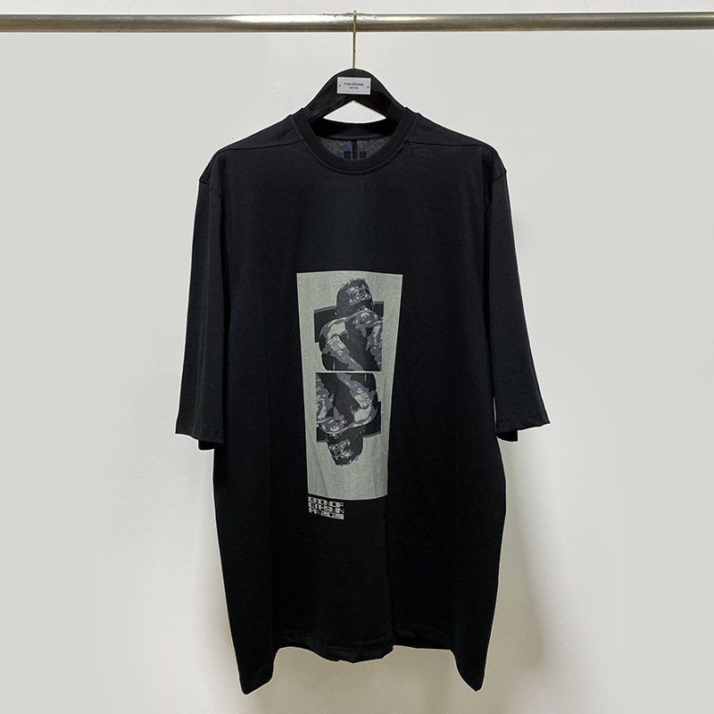 

High Street Rick Men' T-shirt Print Designer Oversized T-shir Women' T-shirts Owens Men' Clothing O-neck Women' T-shirt 2022, Black