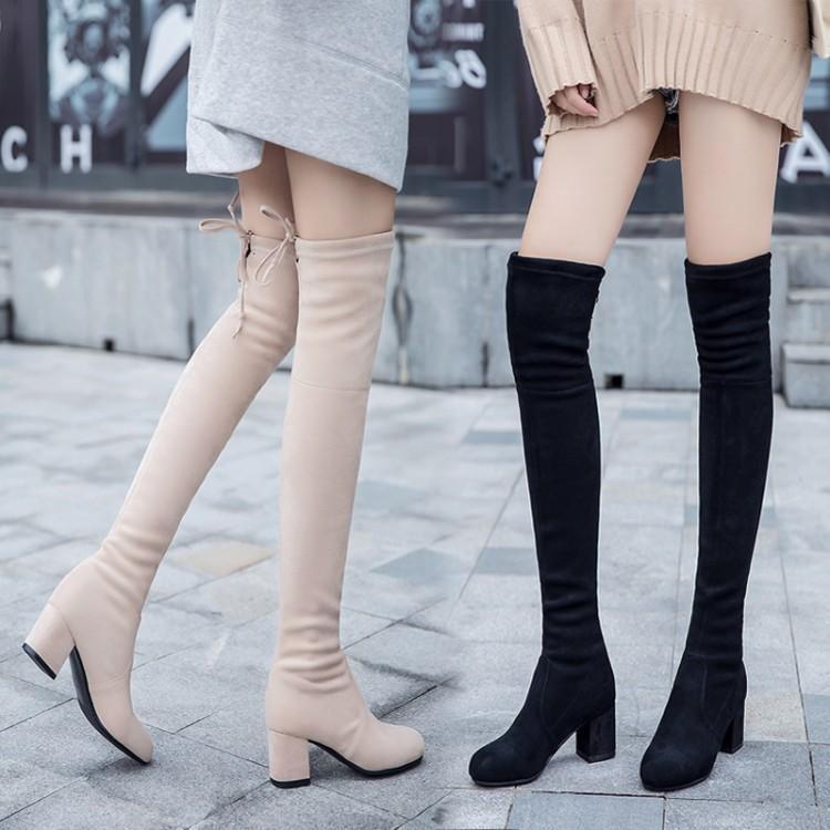 

2021 New Winter Stretch Out Stovepipe Size Repair Code Legs Thick Over Knee Boots D06f, Black