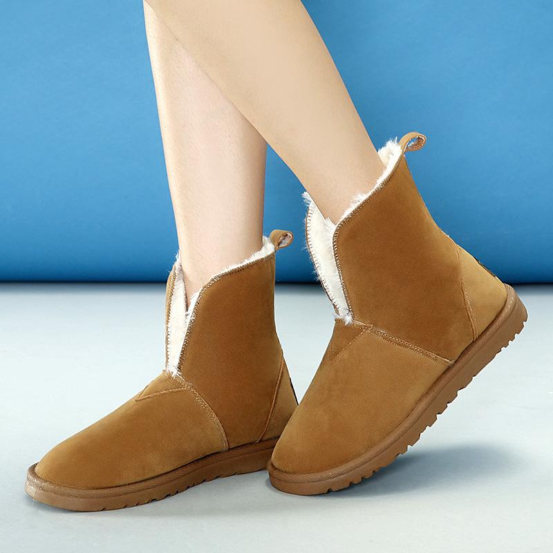 

2020 Winter Women's Boots Snow Boots Round Toe Flat with Warm Red Black Gray Shoes 35-40