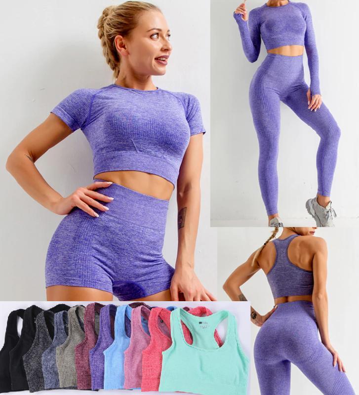 

2PCS Seamless Women Yoga Set Workout Sportswear Gym Clothing Fitness Long Sleeve Crop Top High Waist Leggings Sports Suits1, Black