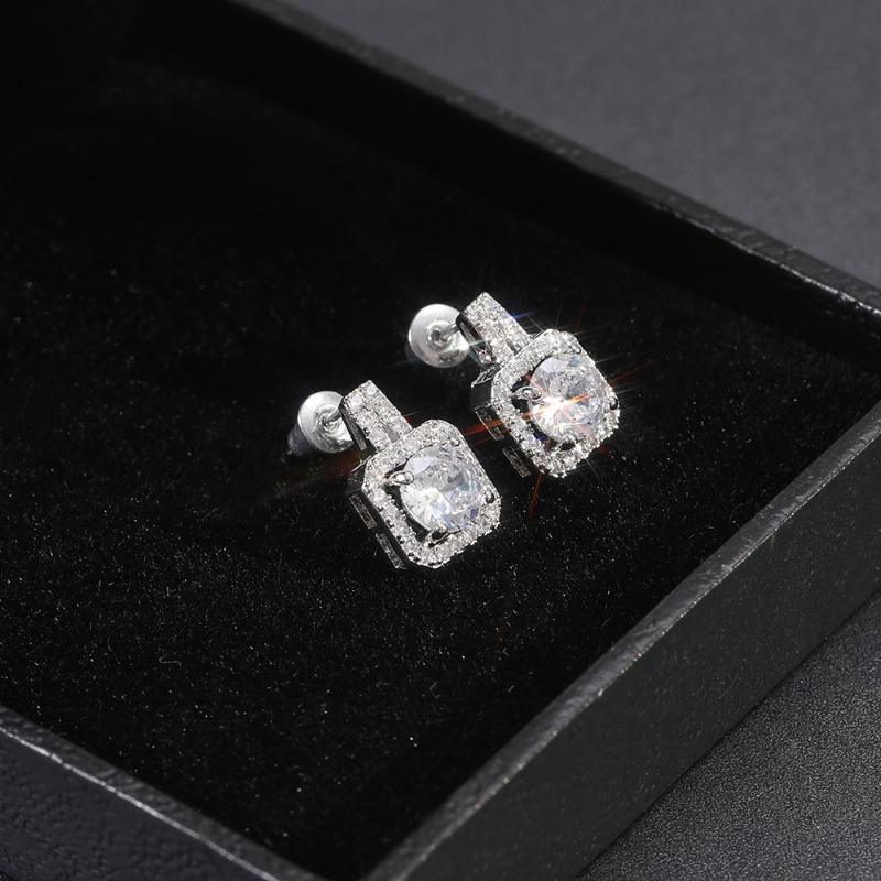

SJCHO-57 Classic Square Shape Women Stud Earring Full Paved CZ Zircon Stone Luxury Female Wedding Earring Jewelry New Arrival