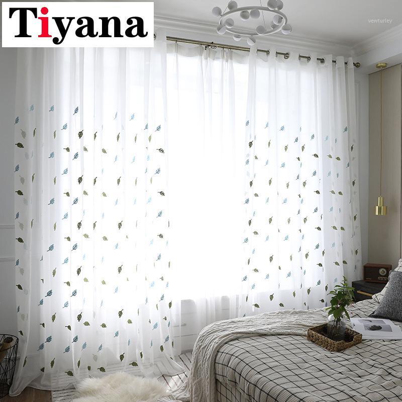 

Tiyana Embroidered Leaves Tulle Curtains For Living Room Kitchen Window Treatment White Sheer Curtains Drapes P311X1