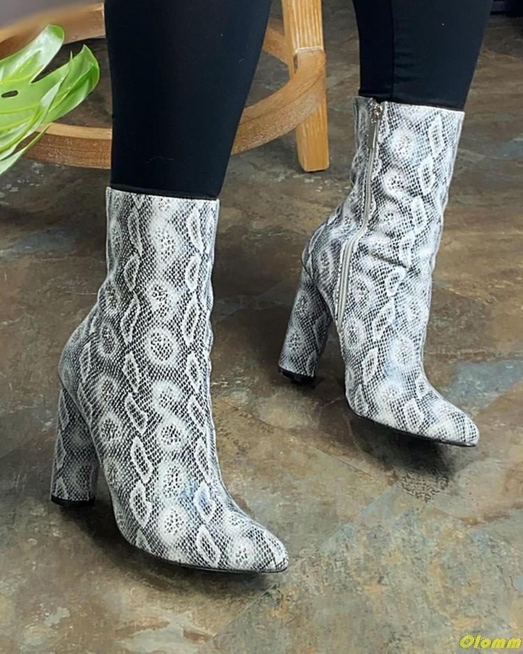 

Hot 2021 High Heel Women's Boots Ankle Boots Comfortable Thick Heel Zipper Women Shoes Autumn Winter High Quality, Sliver