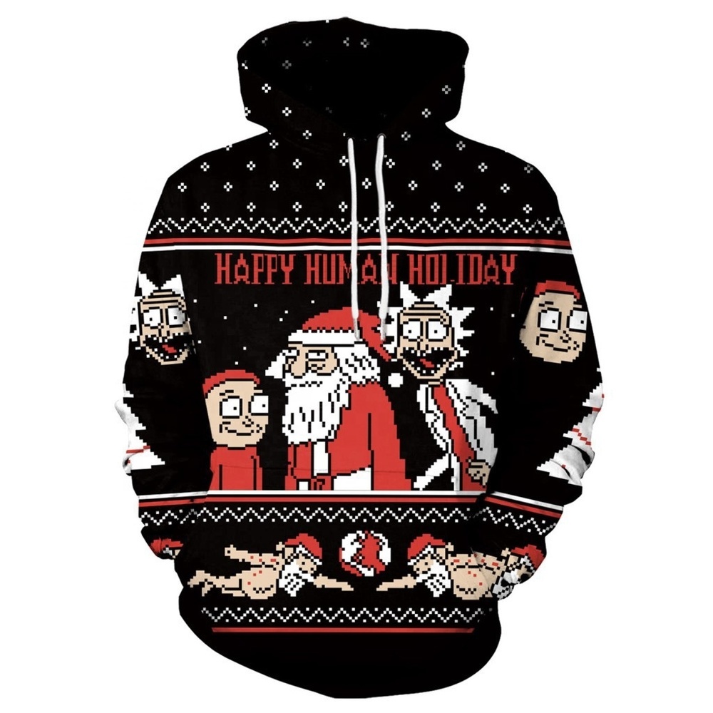 

X01011L In 2020 European and American loose-fitting 3D printed for men with large size hoodie, Black