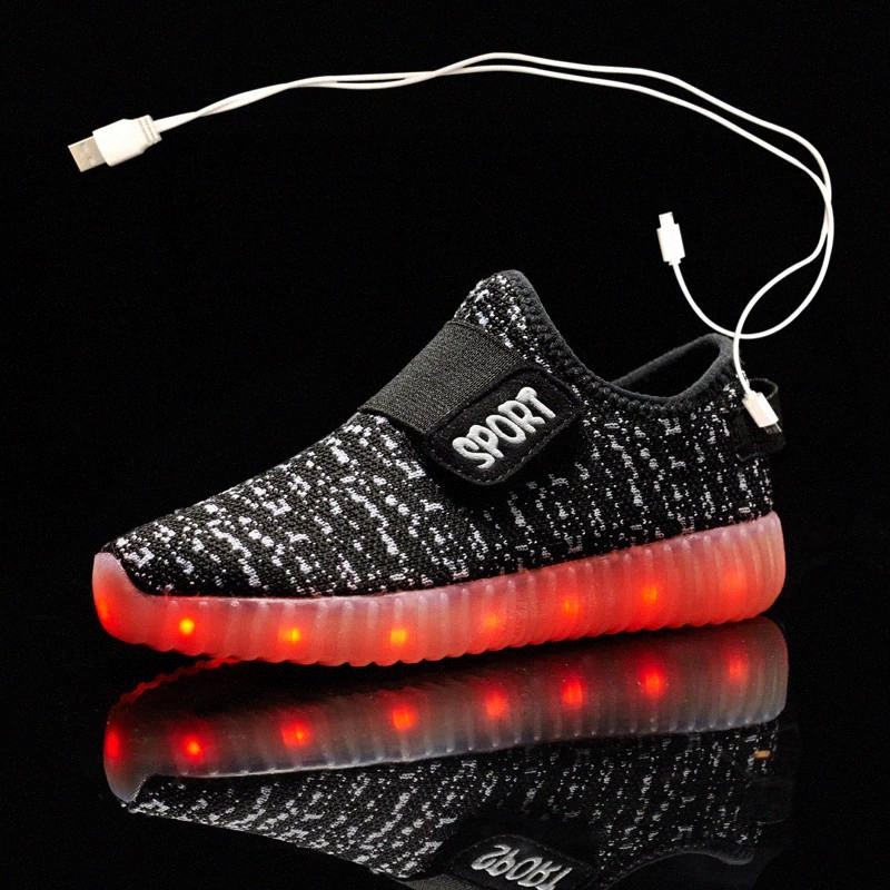 

Size 25-37 Kids Led USB Recharge Glowing Shoes Children's Hook Loop Shoes Children's Glowing Sneakers Kids Led Luminous #l73G