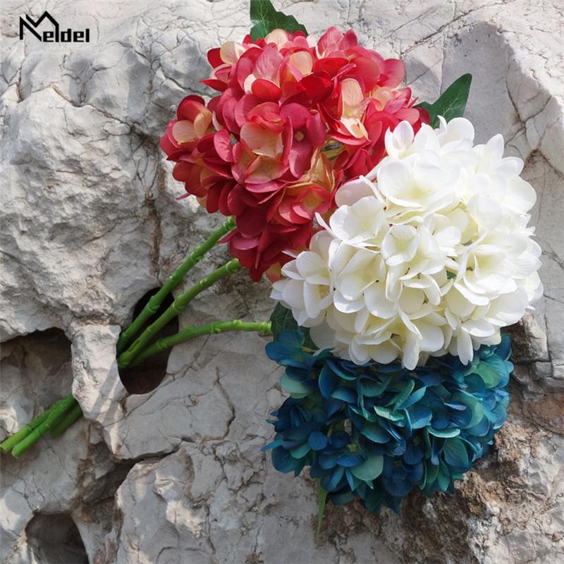 

Meldel Artificial Flower Silk Hydrangea DIY Bouquet Flower Bunch Wedding Table Decor White Fake Hydrangea Home Festival Decor, Blue