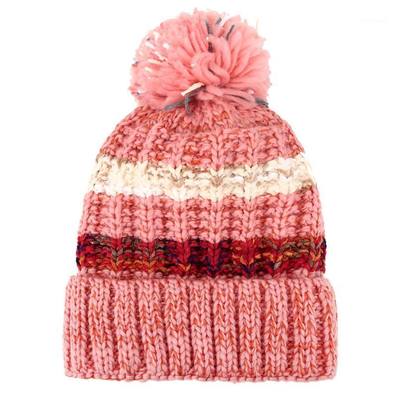 

Fashion Knit Hat With Pompom Ball Beanie Caps Women Winter Warm Caps Solid Thicken Wool Hat Stripe Knit Windproof Cap Gh41