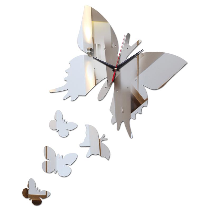 

top fashion diy wall clock modern home decoration butterfly stickers Balcony acrylic mirror Quartz still life wall clocks