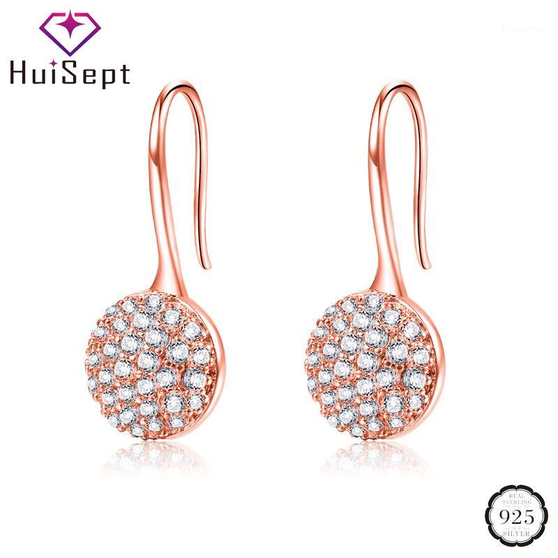 

HuiSept 925 Silver Jewellery Earrings Round Shaped Zirconia Gemstones Drop Earrings for Female Lover Wedding Party Rose Gold1