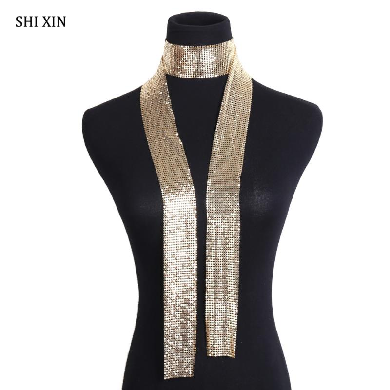 

Chokers ShiXin Long Sequins Scarf Designer Choker Necklace For Women Hiphop Trendy Collar Lady Fashion 2021 Jewelry Female Gift
