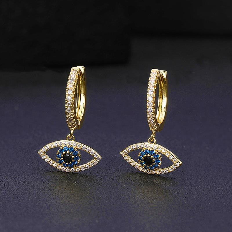

Fashion Gold Color TigerQuality Blue Crystal Black Eye Dangle Hoop Earrings for Women Man Korean Shiny Jewelry 2021 FL02776