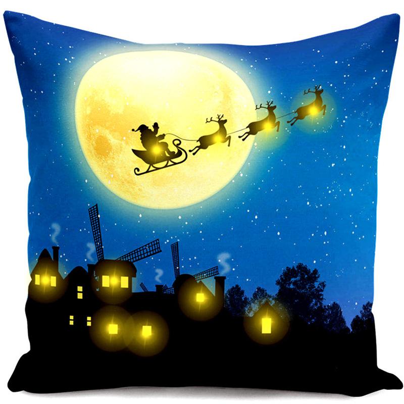 

Linen LED Light Pillow Case 45x45cm Santa Clause Deer Luminescent Lamp Pillow Cover Cushion Christmas Decorations for Home