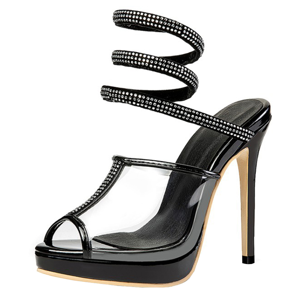 

2021 The New for Female Toe High Heels Because You Glitter Sandals Slingshot Shoes Ndvz, Black