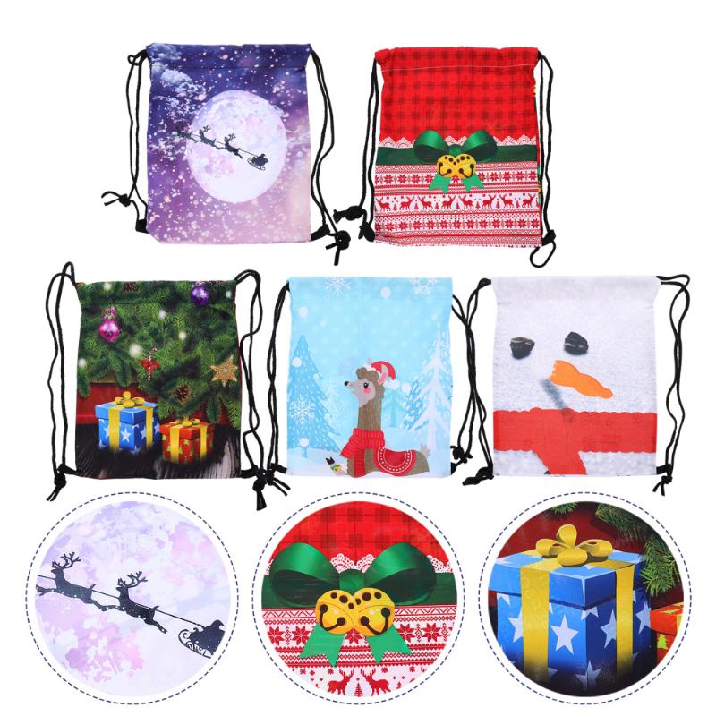 

5PCS Christmas Theme Storage Bag Drawstring Bag for Travel Gym