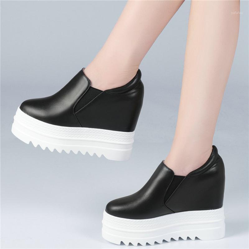 

Casual Shoes Women Genuine Leather Wedges High Heel Pumps Shoes Female Round Toe Fashion Sneakers Slip On Platform Oxfords1, Black