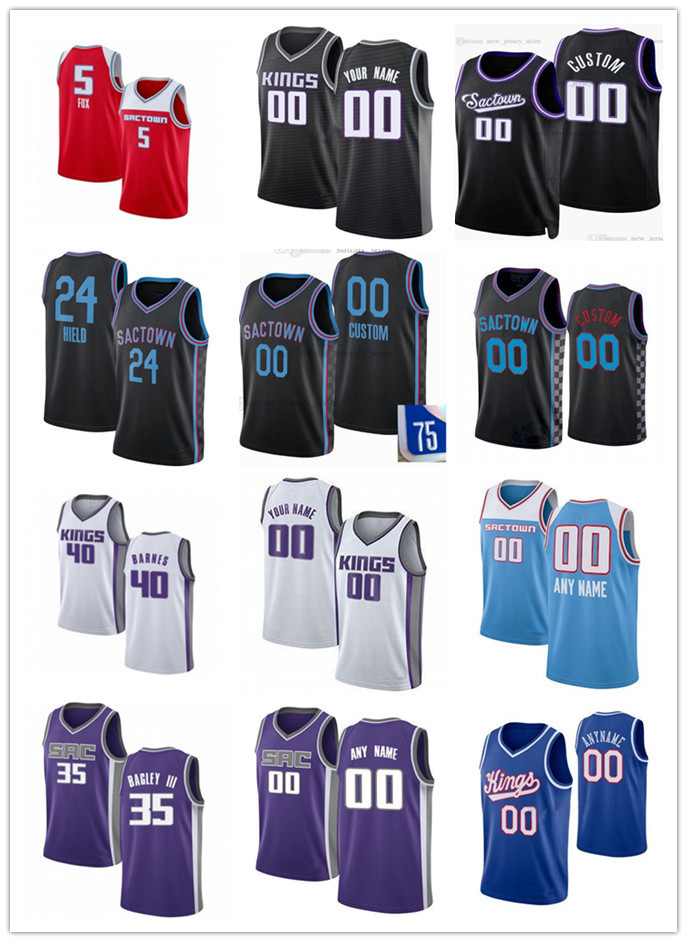 

75th Men Women Youth Sacramento's Kings's De'Aaron 5 Fox Buddy 24 Hield Harrison 40 Barnes Marvin 35 Bagley III Basketball Jersey Custom, Color
