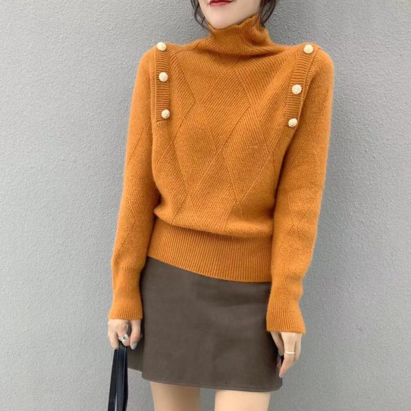 

2021 High quality Handcrafted High-end Diamond Standard Metal Buckle Pullover Joker Woman' Sweater Winter FHSI, Brown
