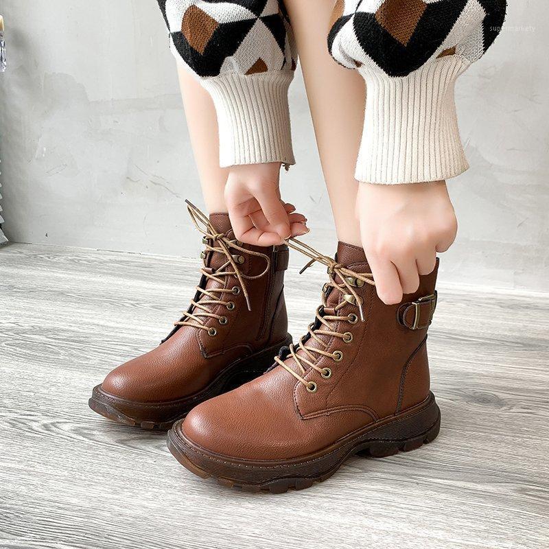 

Fashion Round Toe Ankle Boots Women Sexy Lace Up Flat Boots Winter Solid Color Non-slip Women Shoes Zapatillas Mujer 20211, Black