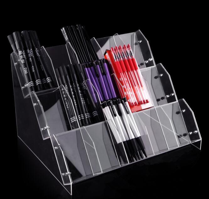 

New Clear acrylic Eyebrow Pencil Pen Holder Eyeliner Makup Brush Storage box phone cosmetics Display Stand Shelf free shipping