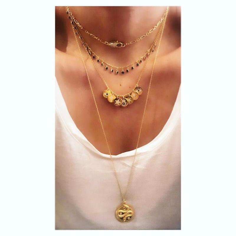 

2020 Summer beach women jewelry Multi Round coin drop charm necklace summer sea fish star hand palm tree