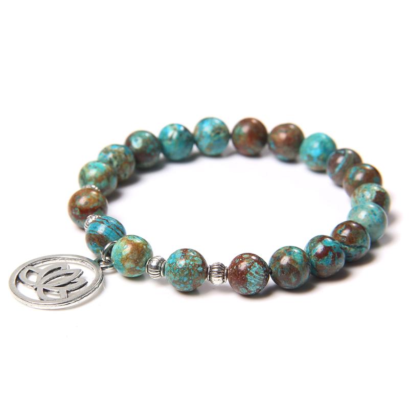 

New Design Women's Chakra Bracelet Round African Aagtes Beads Bracelet Natural Amazonite Stone Lotus Flower Charm Men