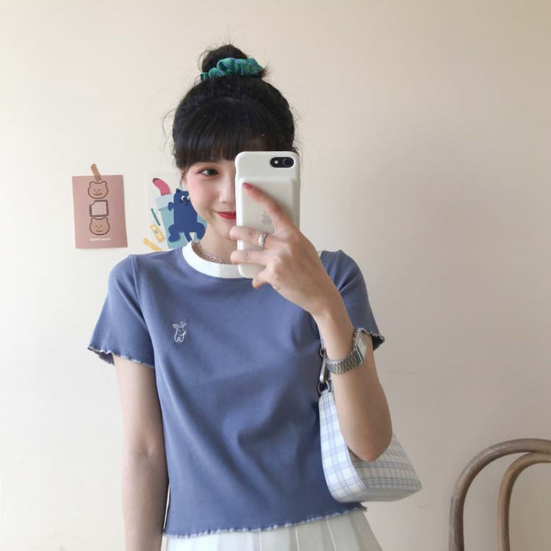 

2021 New 2 color summer design rabbit style short sleeve T-shirt women's tops harvest (f3957) 6I0V, Blue