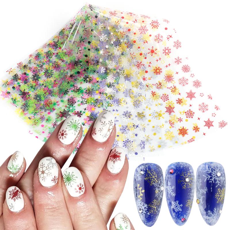 

10pcs Colorful Snowflakes Nail Art decorations Foil Transfer Sticker Xmas Nail Decals Starry Paper DIY Slider Accessories LA8101, 8101 bag