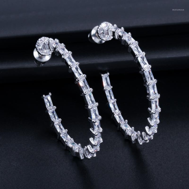 

Creative Bamboo White Zircon Crystal Gems 925 Sterling Silver Hoop Huggie Earring M01-E02341