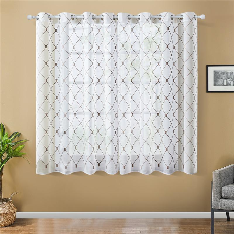 

Gray Geometric Pattern Embroidered White Sheer Curtains for Living Room Kitchen Bedroom Voile Tulle Window Decor Coffee Teal