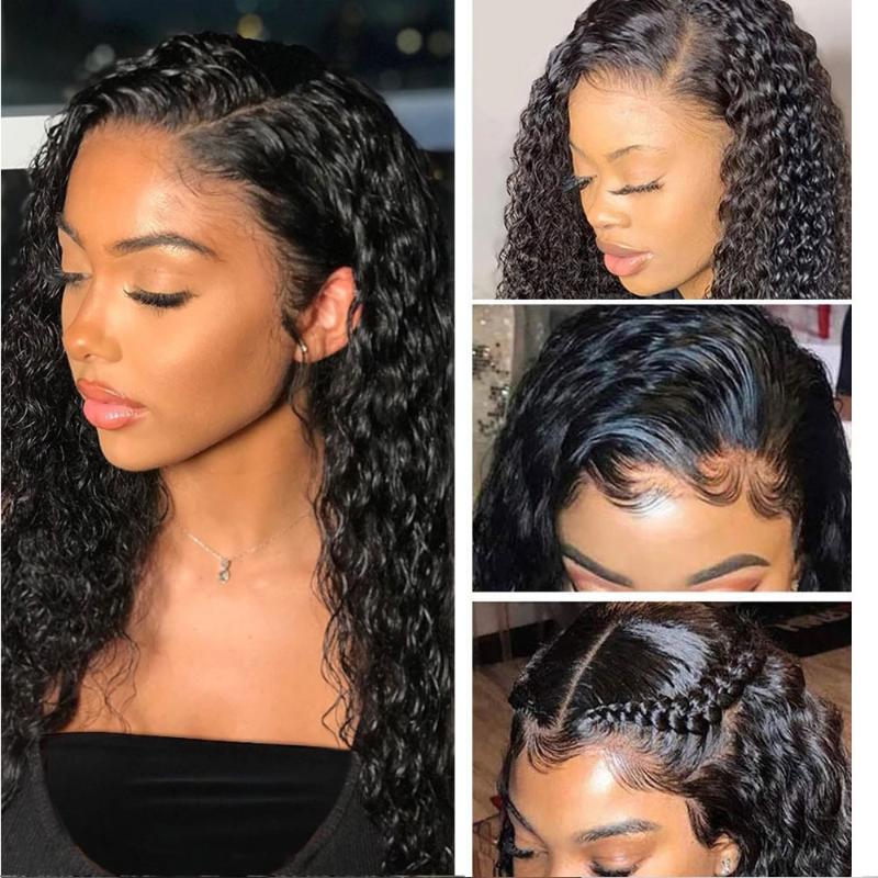 

Malaysia Water Wave Human Hair Wigs Remy Hair Natural Color Glueless Lace Front Wigs Free Part 13x4 Lace Frontal Wig Pre Plucked, Black;brown