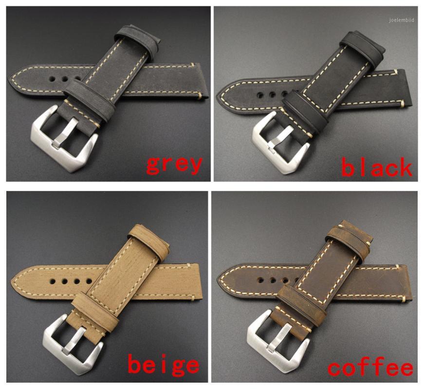 

Wholesale-1PCS 20MM 22MM 24MM 26MM genuine leather Crazy horse leather Watch band watch strap man watch straps black coffee grey -WB120751