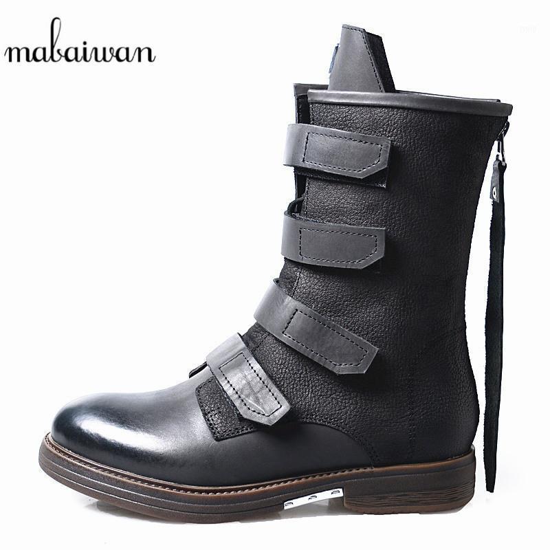 

Mabaiwan Fashion Black Genuine Leather Flats Women Shoes Winter Snow Short Ankle Boots Hook Loop Handmade Cowboy Riding Boots1