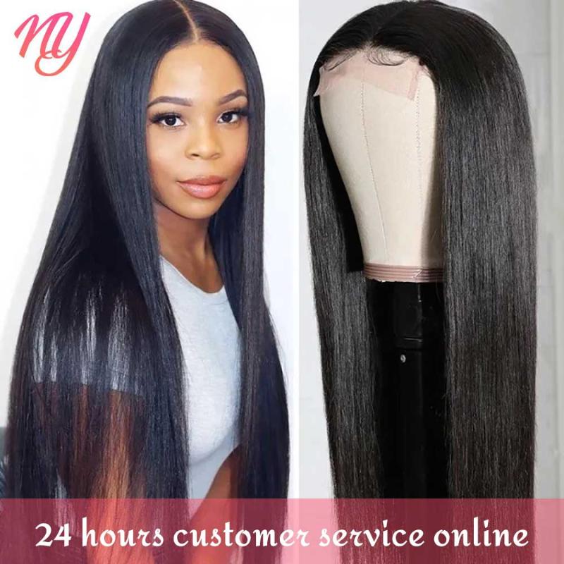

NY Hair Straight Human Hair Lace Front Wig 4*4 Bone Straight Long Human Wigs Swiss Lace Natural Wig 100% Closure, Natural color