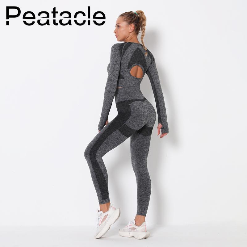 

Peatacle Seamless Hollow Yoga Suit Sport High Waist Tight Fitness Tops Leggings Set 2 Piece Workout Clothes for Women Gym Outfit1, Black