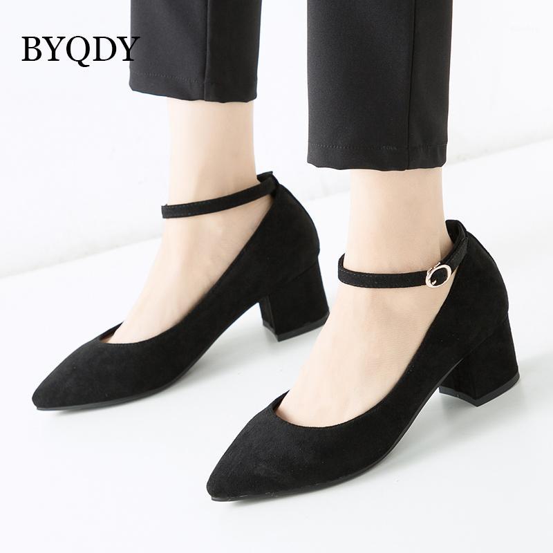 

BYQDY Spring Autumn Ankle Strap Shoes Female Chunky Block Square High Heel Pumps Women Shallow Vintage Faux Suede Footwear Plus1, Pink shoes
